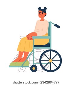 Young caucasian woman on wheelchair semi flat color vector character. Editable full body person with disability on white. Simple cartoon spot illustration for web graphic design