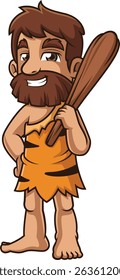 Young caveman with wooden bat vector illustration