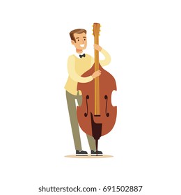Young cellist playing cello vector Illustration