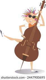 Young cellist woman. Musician. 
Young woman plays cello with inspiration. Isolated on white background
