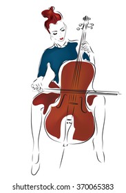Young Cellist Woman Playing Cello 