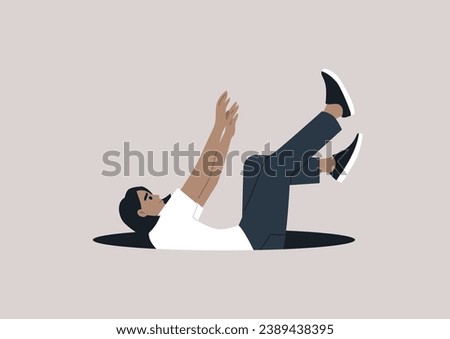 A young character descending in a free fall into a dark abyss, overwhelmed by hopelessness and apathy, battling a mental health issue