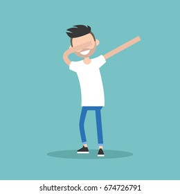 Young character making DAB dance / flat editable vector illustration, clip art