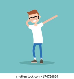 Young character making DAB dance / flat editable vector illustration, clip art