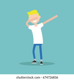 Young character making DAB dance / flat editable vector illustration, clip art