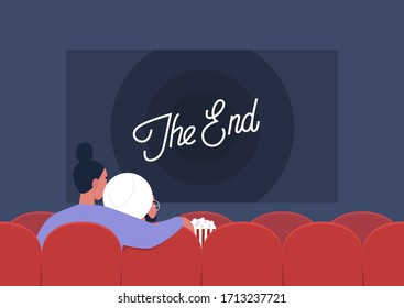 Young characters watching a movie in a cinema, entertainment industry