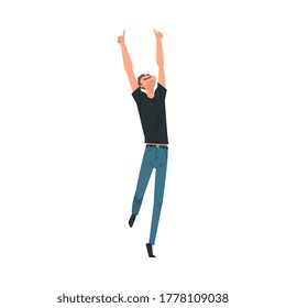 Young Cheerful Man Dancing at Concert Vector Illustration