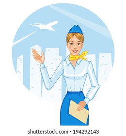 Young cheerful stewardess, eps10