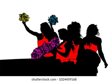 Young cheerleaders on a white background