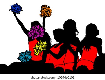 Young cheerleaders on a white background