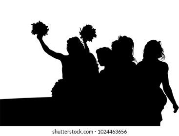 Young cheerleaders on a white background