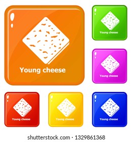 Young cheese icons set collection vector 6 color isolated on white background