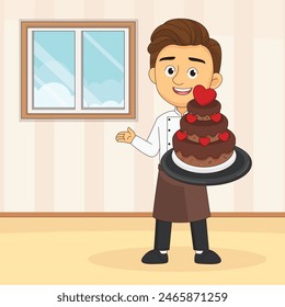 Chef joven con pastel de chocolate