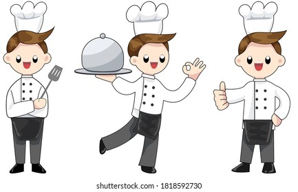 Young Chef cooking kitchen in restaurant, boy chef character vector design, Boy cooker funny illustration