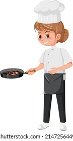 Jóvenes cocineros cocinan filetes con fondo blanco