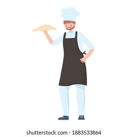 young chef holds bakery dough for preparing pizza vector illustration