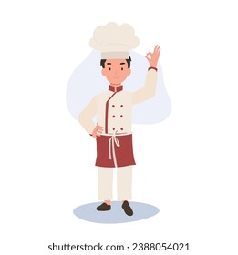 Young Chef Showing OK Sign. Happy Chef Doing OK Hand Sign. Culinary Success Gesture