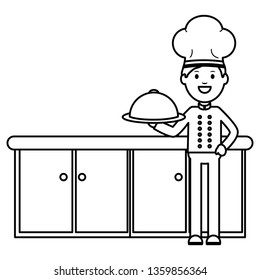 young chef with tray server