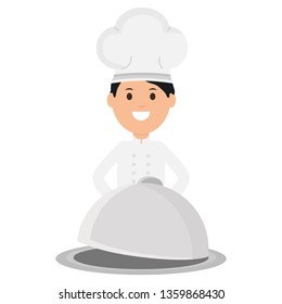 young chef with tray server