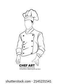 Young chef vector drawing, An illustration of a kitchen king, A very handsome cook line art