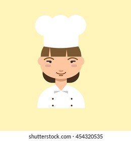 Young  chef woman illustration. Cartoon vector character isolated on yellow background.