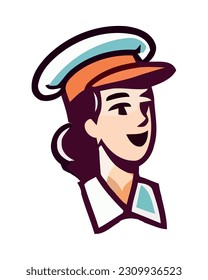 young chef woman old style avatar isolated