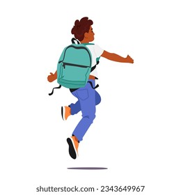 Young Child Boy Student with Backpack Skipping Towards The School With Eager Anticipation, Ready For A Day Of Learning And Fun. Little Cheerful Pupil Male Character. Cartoon People Vector Illustration