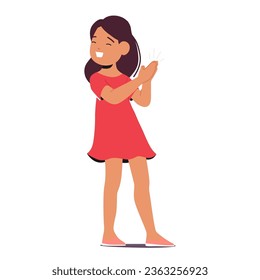 Young Child Girl Character Gleeful And Full Of Joy, Claps Hands Together, Expressing Excitement And Appreciation For Something She Finds Delightful Or Entertaining. Cartoon People Vector Illustration