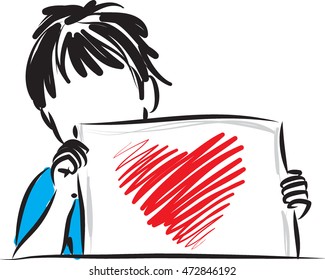young child with a heart designed in a card illustration