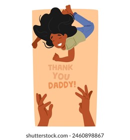 Young Child Leaps Into The Air With Outstretched Arms, Expressing Unbridled Gratitude Towards Her Father In An Endearing Image Capturing The Joy Of Father Day. Cartoon People Vector Illustration