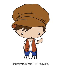  young child wearing a brown hat - vector