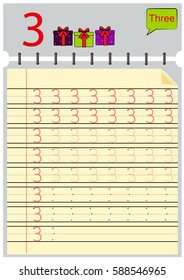 Young children learn to write numbers, Homework for kids, vector art