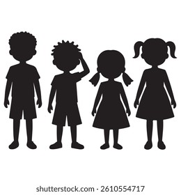 Young Children Standing Side By Side Black Silhouette Style Boys And Girl