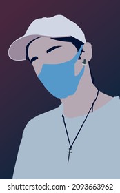 young christian in hat. Portrait of guy is profile. mask face. Side view. Avatar for social network. Vector illustration
