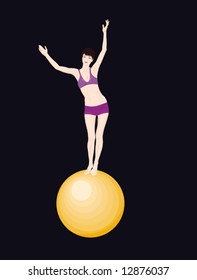 Young circus performer on a yellow sphere