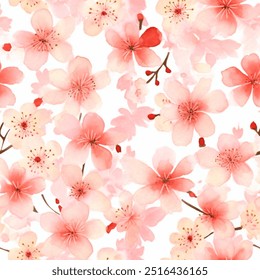 Young Clean Japanese Cherry Blossoms Kimono Yukata Pink Red Blue Sakura Colorful Seamless Pattern Wallpaper Curtain Bedding Background Upholstery Gift Wrapping Paper Vector 