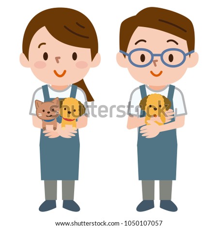 young clerk holding a pet