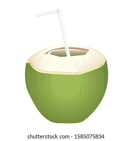 Young Coconut Drink with Straw