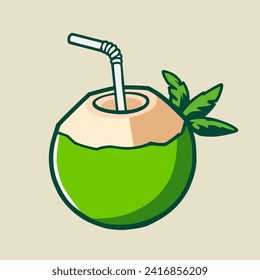 Young Coconut Fruit Illustration Vector Image, can be used for promotions on social media and on other platforms