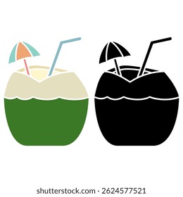 young coconut ice icon, simple flat style, illustration, logo sign symbol pictogram template, for ui or ux isolated on white for mobile app, editable