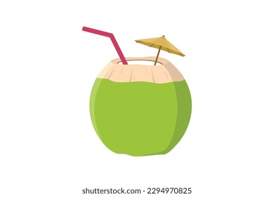 Young coconut juice isolated on white background. flat style illustration vector