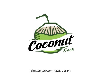 Young Coconut Logo Design, reine Kokosnuss-Obstgetränk Vorlage Vektorgrafik