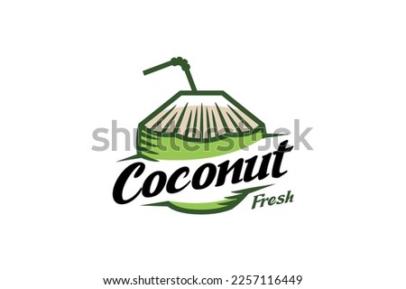 Young coconut logo design, pure coconut fruit drink template vector illustration