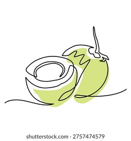 Young coconut one line drawing. Young coconut single line illustration. Young coconut minimalist line art. Young coconut vector art