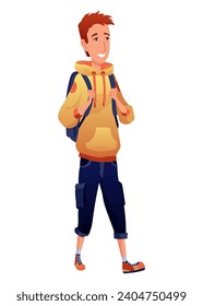 Young college or university student with backpack. Study, education, back to school, knowledge concept. 3d vector people character illustration. Cartoon minimal style