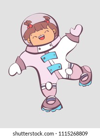 Young comic cartoon cosmonaut girl vector illustration