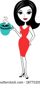 Young comic woman drinking a cup of tea