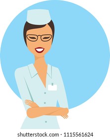 Young confident female doctor character half figure