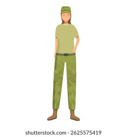 Young confident female soldier standing at attention posing for portrait