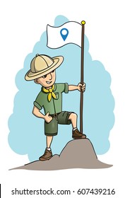 Young confident pioneer conquering new land, somewhere far away from civilization